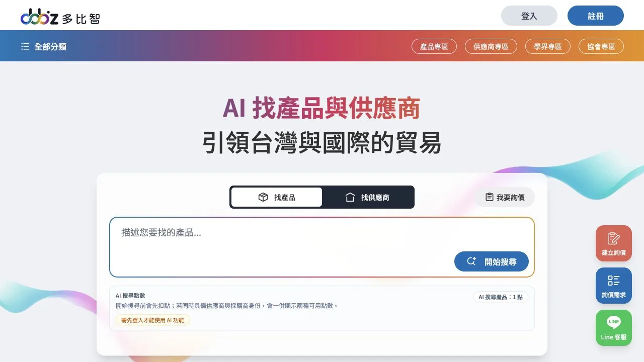 多比智DoBBiz 官網的 AI 找產品與供應商搜尋入口